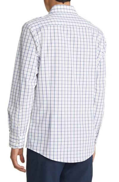 Shop Mizzen + Main Leeward No-tuck Performance Button-up Shirt In White Navy Windowpane