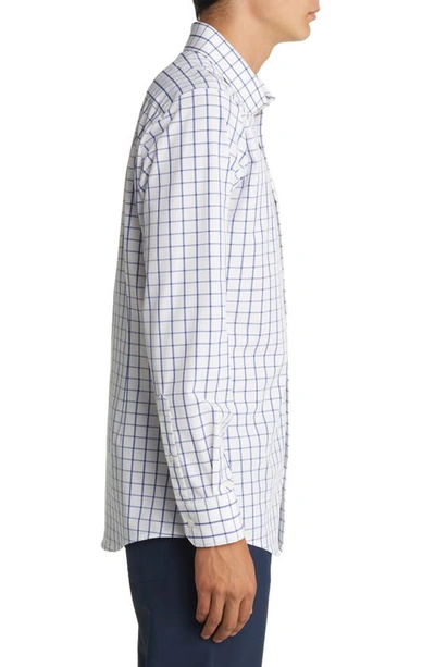 Shop Mizzen + Main Leeward No-tuck Performance Button-up Shirt In White Navy Windowpane