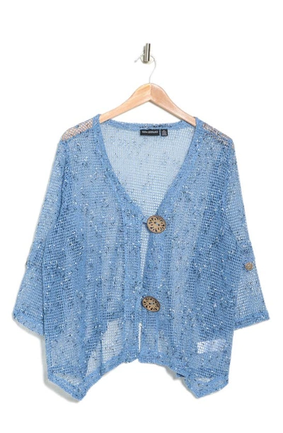 Shop Nina Leonard Coconut Mesh Cardigan In Chambray