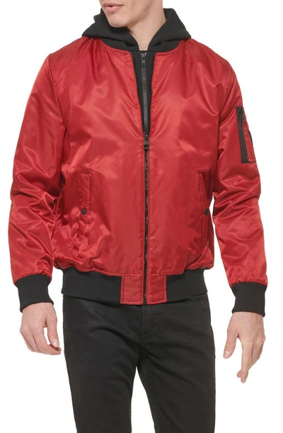 Guess Men's Bomber Jacket With Removable Hooded Inset In Oxblood | ModeSens