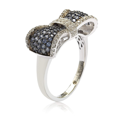 Suzy Levian Sterling Silver Blue & White Sapphire & Diamond Accent Bow Ring In Blue