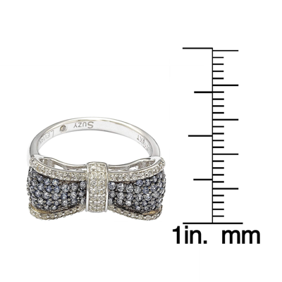 Suzy Levian Sterling Silver Blue & White Sapphire & Diamond Accent Bow Ring In Blue