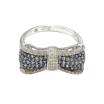 Suzy Levian Sterling Silver Blue & White Sapphire & Diamond Accent Bow Ring In Blue