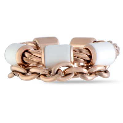 Shop Charriol St. Tropez Stainless Steel And Pink Pvd White Enamel Cable And Chain Band Ring
