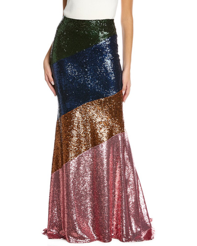 Shop Carolina Herrera Floor Length Seamed Sequin Skirt In Gold