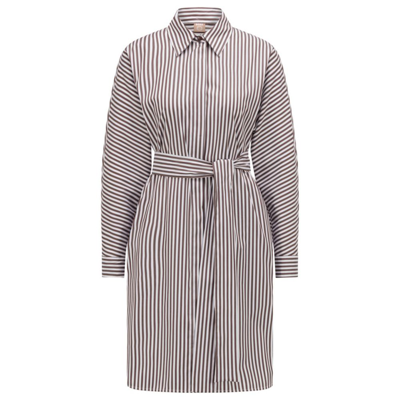Shop Hugo Boss Long-sleeved Shirt Dress In A Striped Cotton Blend In Silver