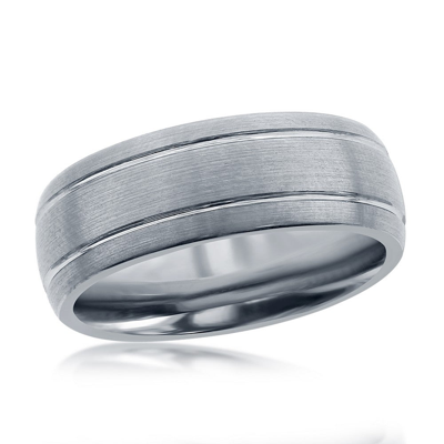 Shop Blackjack Brushed Silver Double Stripe Tungsten Ring