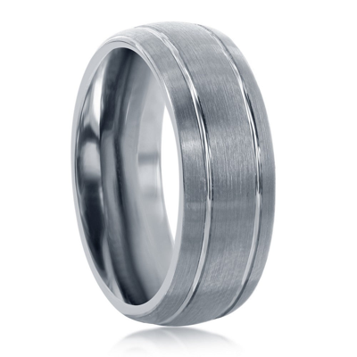 Shop Blackjack Brushed Silver Double Stripe Tungsten Ring