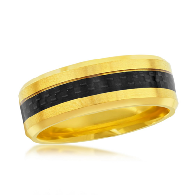 Shop Blackjack Stainless Steel Gold W/ Black Carbon Fiber Ring In Yellow