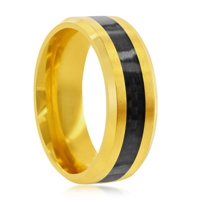 Shop Blackjack Stainless Steel Gold W/ Black Carbon Fiber Ring In Yellow