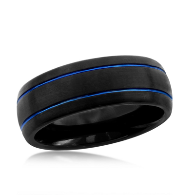 Shop Blackjack Black And Blue Double Stripe Tungsten Ring