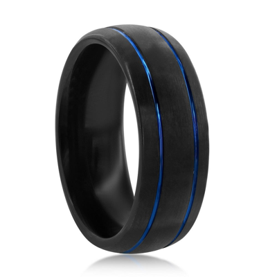 Shop Blackjack Black And Blue Double Stripe Tungsten Ring