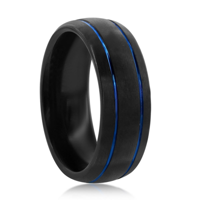 Blackjack Black And Blue Double Stripe Tungsten Ring