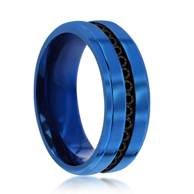 Shop Blackjack Stainless Steel Blue W/ Black Cz Eternity Band Ring