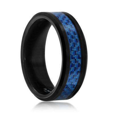 Shop Blackjack Black Tungsten Ring W/ Blue Carbon Fiber