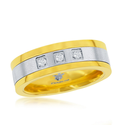 Shop Blackjack Stainless Steel Gold & Silver Cz Band Ring In Yellow