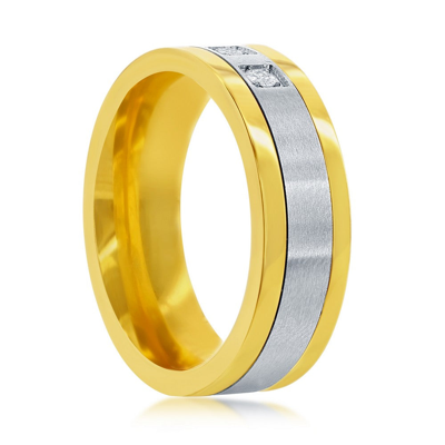 Shop Blackjack Stainless Steel Gold & Silver Cz Band Ring In Yellow