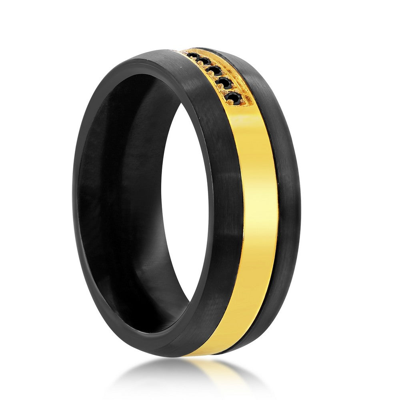 Blackjack Black & Gold W/ Black Cz Tungsten Ring In Black