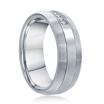Blackjack Brushed & Polished Half Cz 8mm Tungsten Ring In Silver
