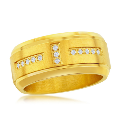 Shop Blackjack Stainless Steel Gold Band Cz Ring In Yellow