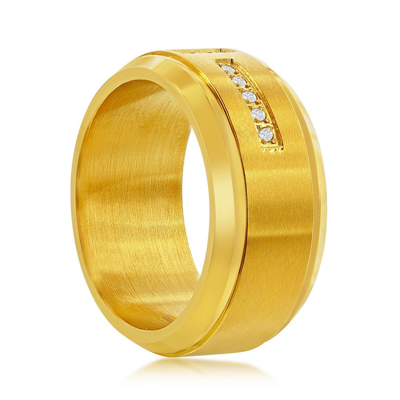 Shop Blackjack Stainless Steel Gold Band Cz Ring In Yellow