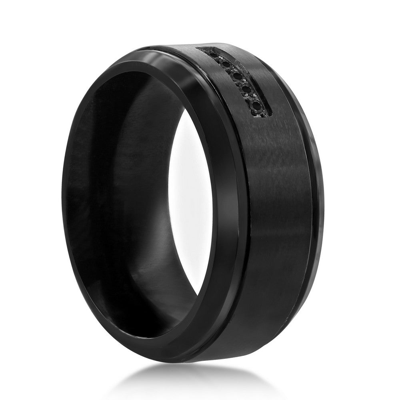 Shop Blackjack Stainless Steel Black Cz Band Ring In Silver