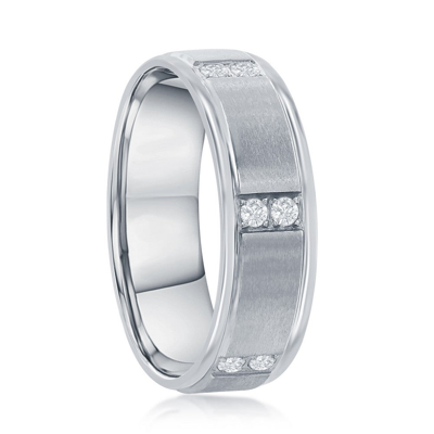 Shop Blackjack Stainless Steel Brushed And Polished Cz Ring In Silver