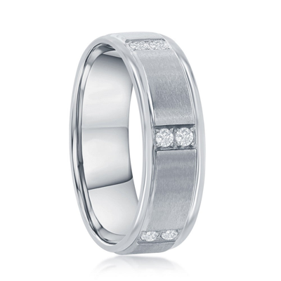 Blackjack Stainless Steel Brushed And Polished Cz Ring In Silver