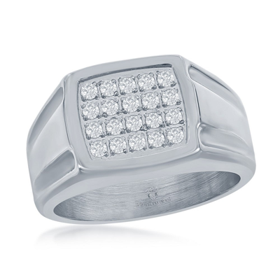 Shop Blackjack Stainless Steel Cz Square Ring In Silver