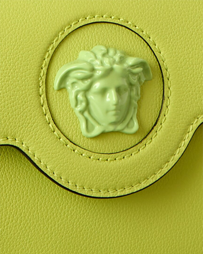 Shop Versace La Medusa Small Leather Satchel In Green