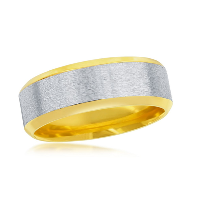 Shop Blackjack Stainless Steel Gold & Silver Satin Band Ring In Yellow
