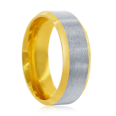Shop Blackjack Stainless Steel Gold & Silver Satin Band Ring In Yellow