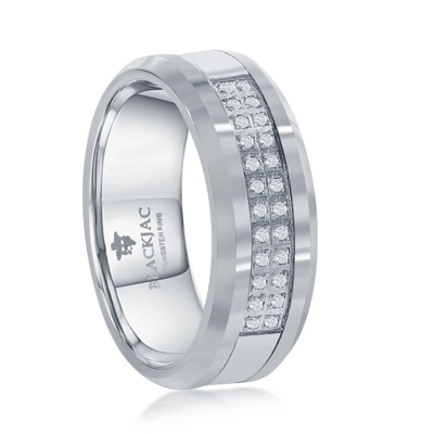 Shop Blackjack Brushed And Polished Double Row Cz Silver Tungsten Ring