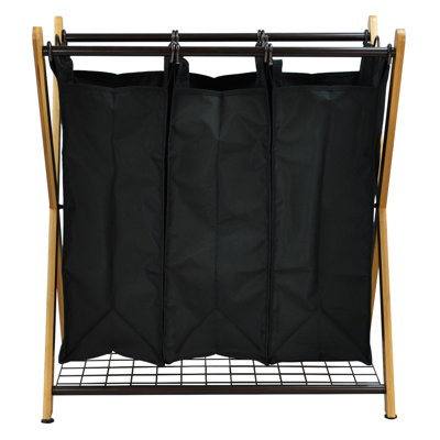 Shop Oceanstar X-frame Bamboo 3-bag Laundry Sorter, Bronze In Black