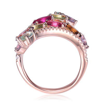 Shop Genevive Sterling Silver Rose Gold Plated Multi Colored Cubic Zirconia Coctail Ring