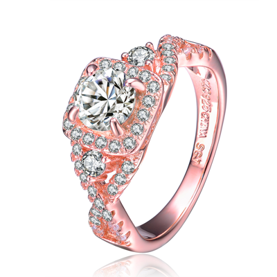 Shop Genevive Sterling Silver Rose Gold Plated Cubic Zirconia Twisted Band Ring In Pink