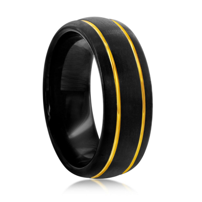 Blackjack Black And Gold Double Stripe Tungsten Ring