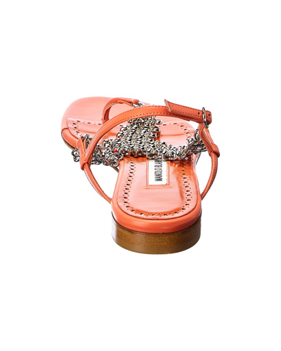 Shop Manolo Blahnik Leather Sandal In Orange