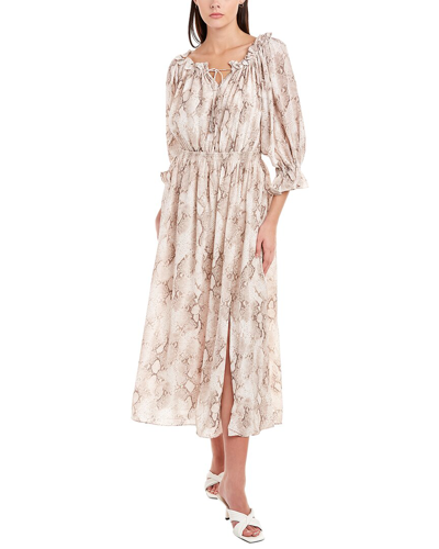 Shop Elie Tahari Tie Front Midi Dress In Beige