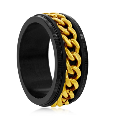 Blackjack Stainless Steel Gold Curb Link Ring - Black Plated