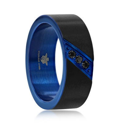 Shop Blackjack Stainless Steel Black And Blue Cz Ring