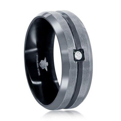 Blackjack Stainless Steel Black And Silver Cz Ring