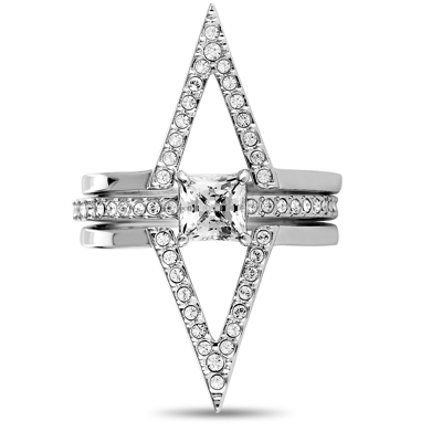 Shop Swarovski Funk Rhodium- Plated Crystal Three Ring Set In Silver