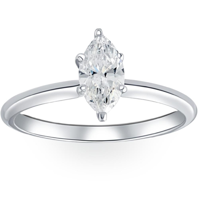 Shop Pompeii3 Platinum .72ct Marquise Natural Certified Diamond Solitaire Engagement Ring In Silver