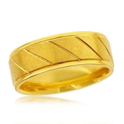 Shop Blackjack Stainless Steel Brushed And Polished Gold Diagnal Stripe Ring In Yellow