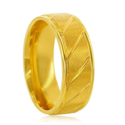 Shop Blackjack Stainless Steel Brushed And Polished Gold Diagnal Stripe Ring In Yellow