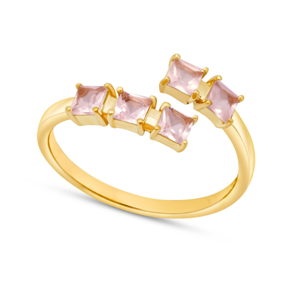 Shop Paige Novick 14k Yellow Gold 3 Stone Square Cut 5mm Gemstone Ring In Pink