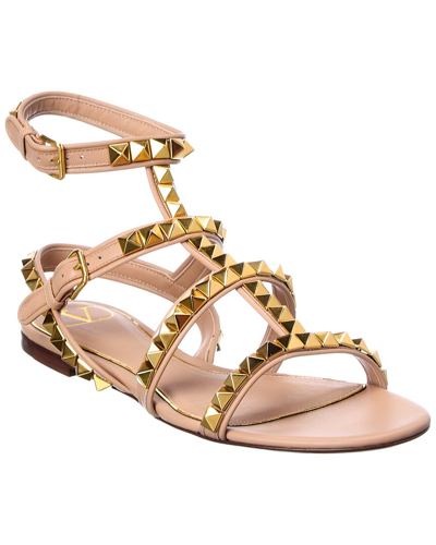 Shop Valentino Rockstud No Limit Caged Leather Sandal In Gold