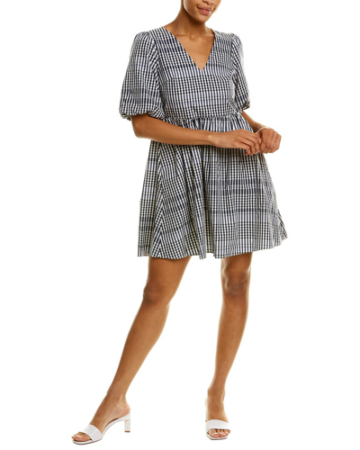 Shop Madewell Poplin V-neck Bubble-sleeve Mini Dress In Grey
