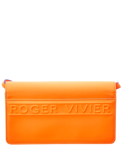 Shop Roger Vivier Viv' Choc Mini Leather Clutch In Orange